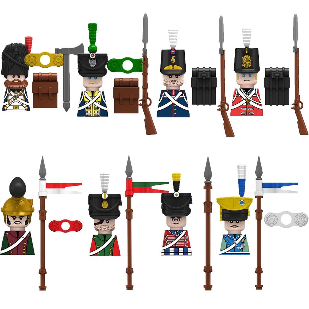 Medieval Napoleonic War Soldiers Figures Military MOC Building Block Knights British French Fusilier Rifles Weapon Kids Toy