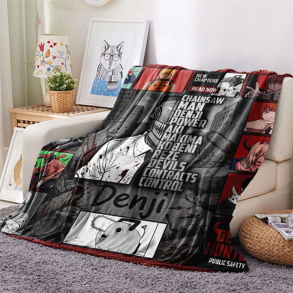 1PC Chainsaw Man Patterned Flannel Blanket Suitable For All Seasons For Home Decor Warmth And Comfort Gifts Holiday Present