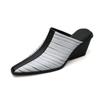 2024 New Genuine Leather Shoes Women Slippers Wedges High Heels Pointed Toe Mules Ladies Office Dress Shoes Slides Women