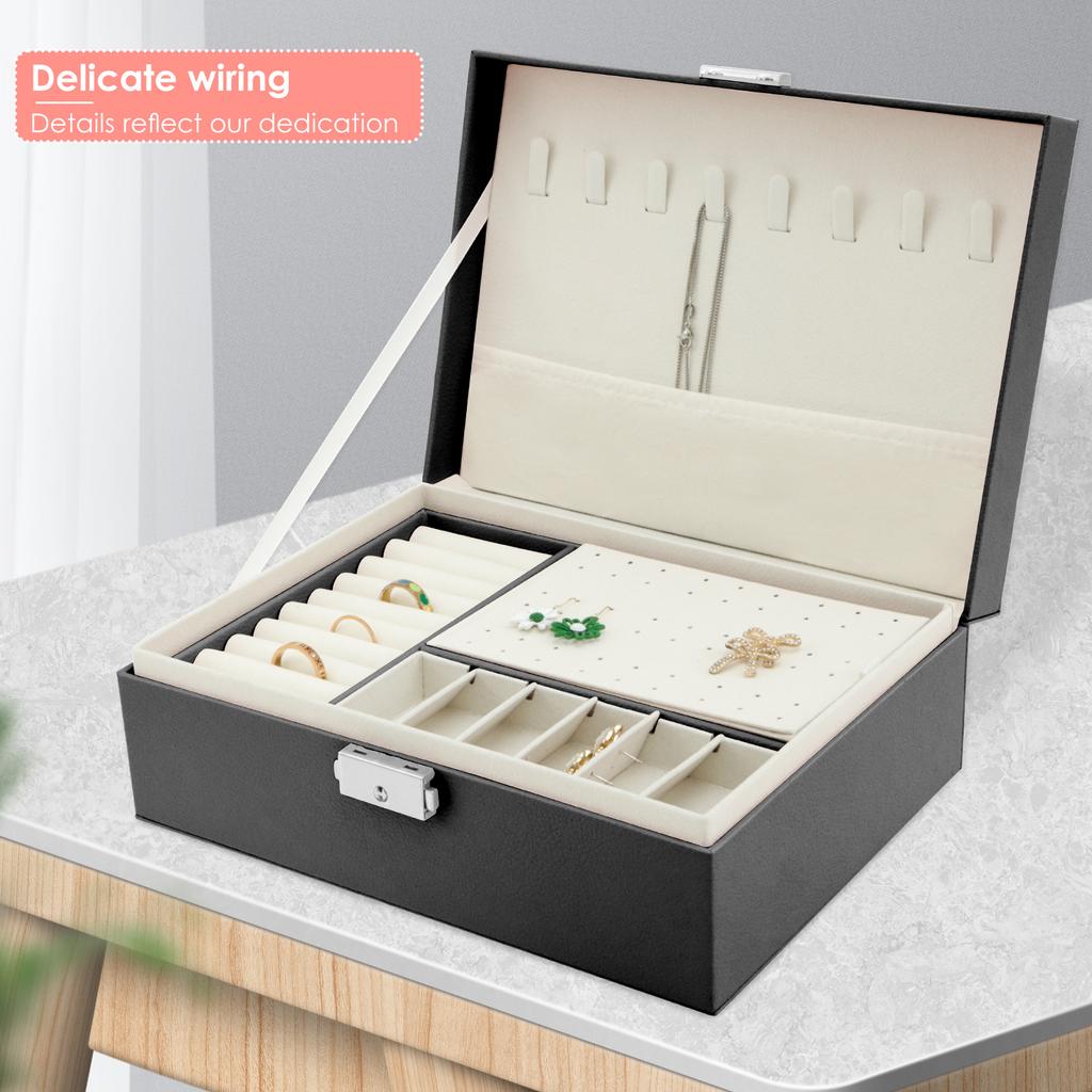 Large Jewelry Storage Box 2 Layers Jewelry Storage Boxes With Lock For Jewelry Necklace Earring Bracelet Leather Jewelry Boxes