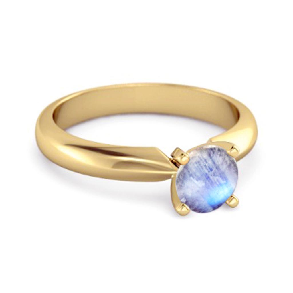Solitaire 0.25 Cts Brilliant Cut Moonstone 925 Sterling Silver Gold Vermeil Promise Ring