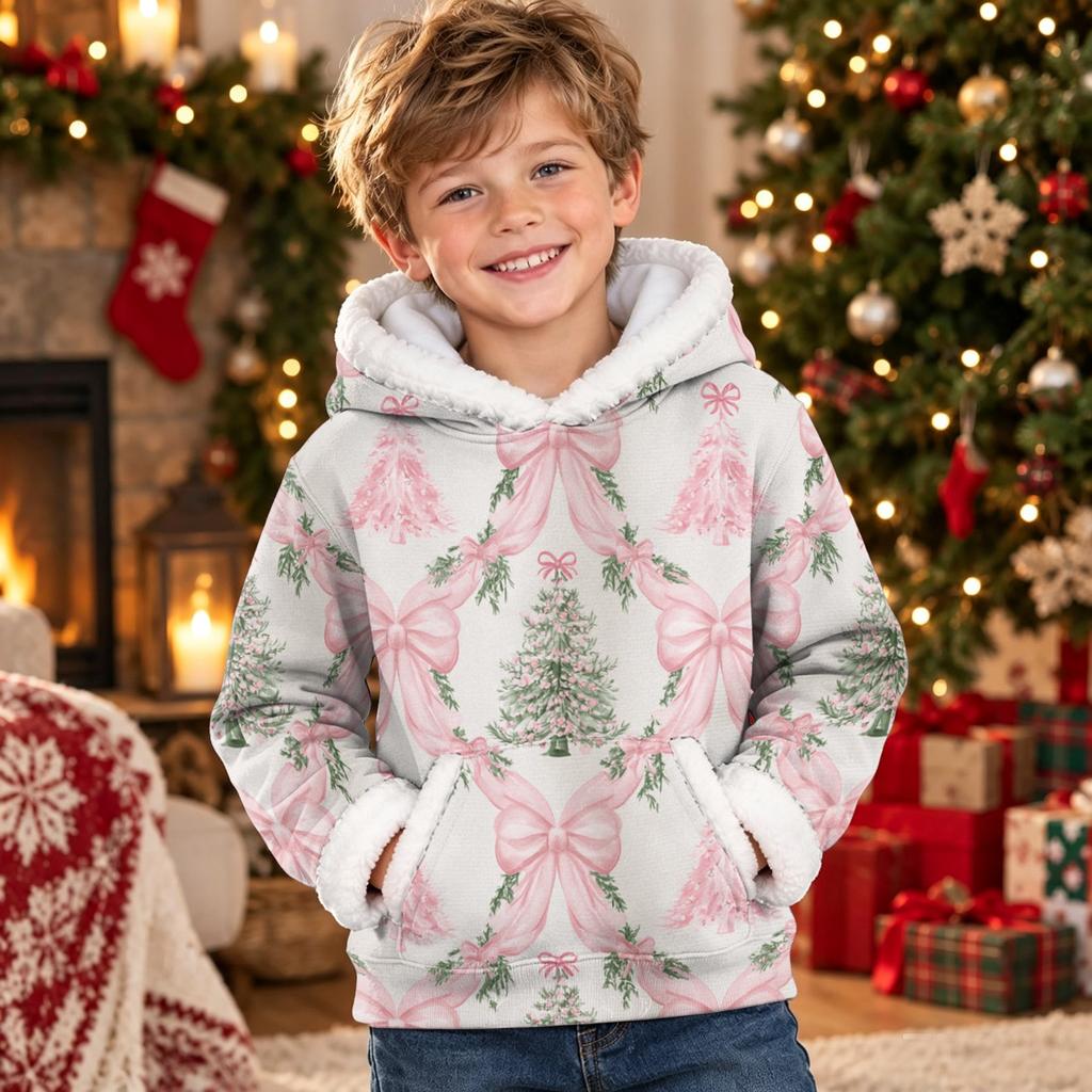 Kids Long Sleeve Christmas Print Casual Fashion Hooded Top