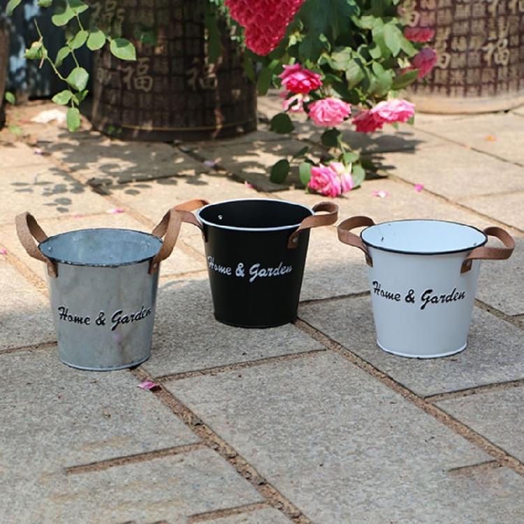 Flower Pot Metal Iron Bucket Planters Pot Metal Bucket Flower Holder with Hooks