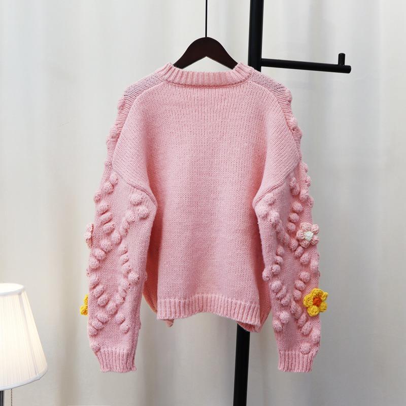 Autumn and Winter Three-dimensional Flower Soft Waxy Knitted Cardigan Women's Design Sense Sweet Wind Sweater Jacket Gentle Wind