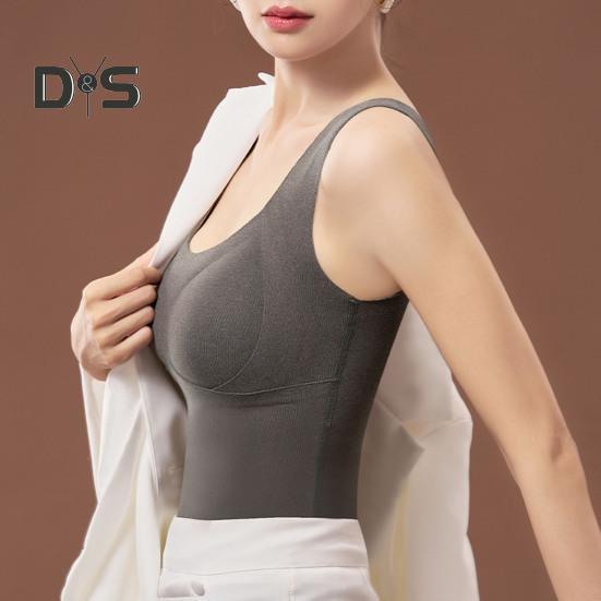 Winter Women Thermal Vest with Chest Pads Seamless Velvet Fast Temperature Lock Heating Slim Fit Elastic Sleeveless Inner Wear Bottoming Tank Top
