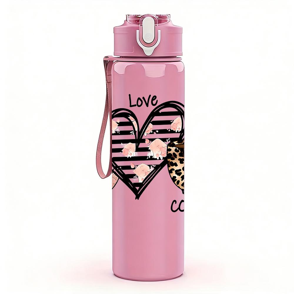 1PC Peace Sign Coffee Cup Heart 750ml Color Plastic Sports Water Bottle Leakproof Flip Straw Lid Suitable for Sports Office Home Use