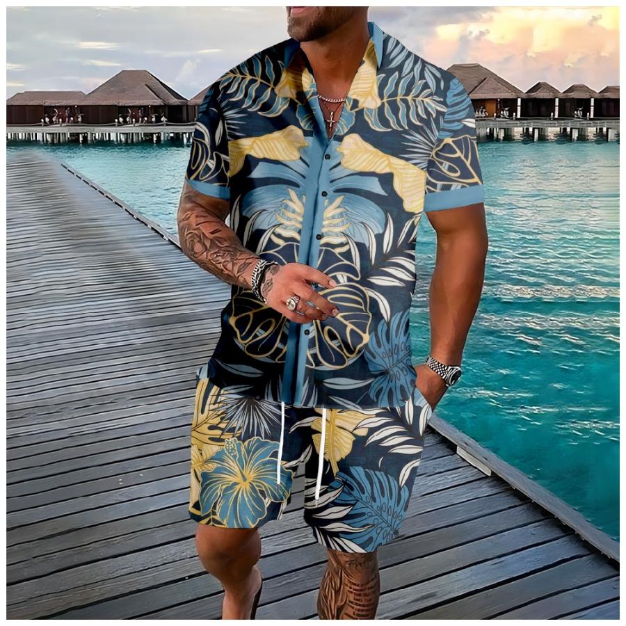 Fashionable Summer Floral 3D Print Men's Set Short-Sleeve Shirt Loose Casual Beach Shorts