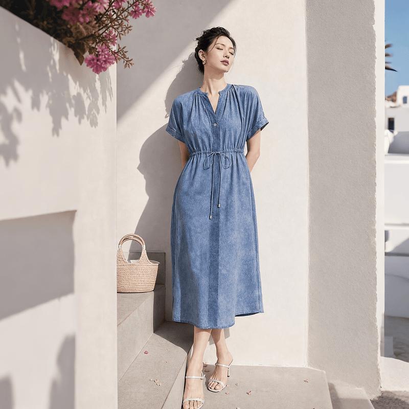 Women's Mulberry Silk Tie-Dye Midi Dress