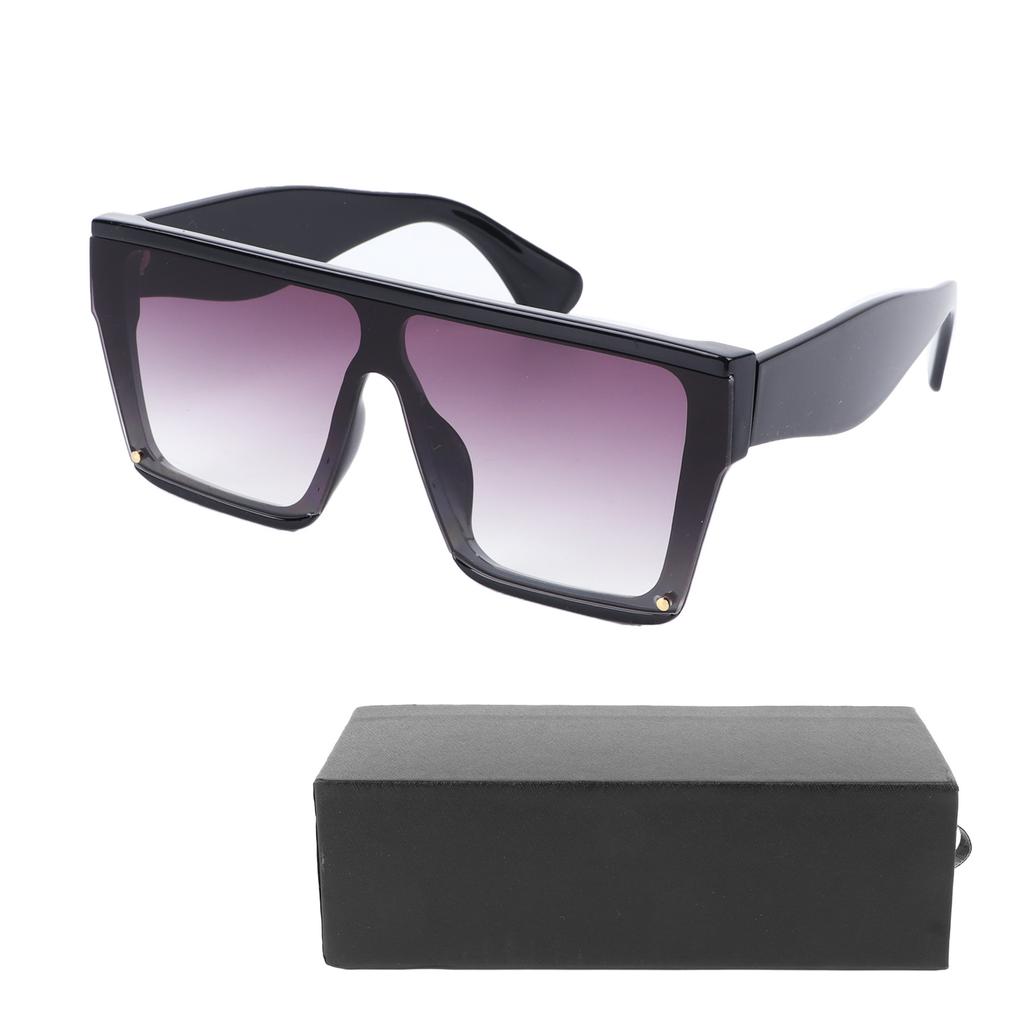 Square Oversized Sunglasses PC Black Frame Gradual Purple Gray Lens UV Protection Square Frame Sunglasses for Women