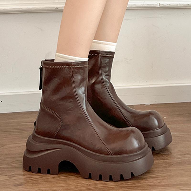Mid Heels Women Ankle Platform Fashion Leather Winter Chelsea Boots New Trend Short Motorcycle Mujer Botas