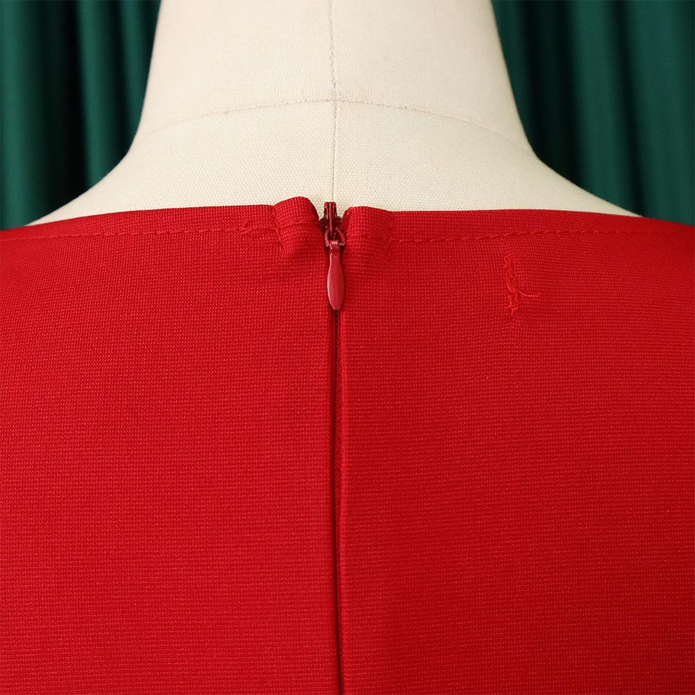 Large Size Women Fashion Mid Sleeves Patchwork Dress Ladies Elegant One Piece V Neck Sheath Dress