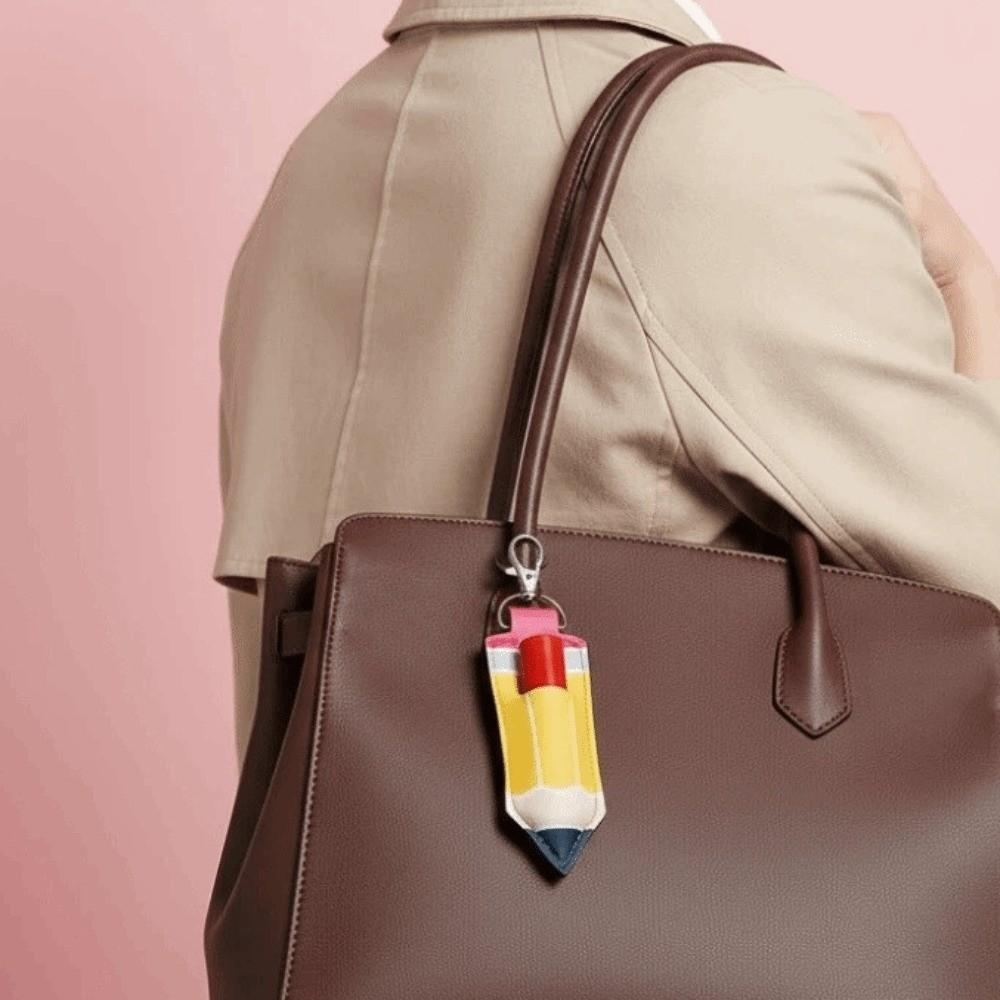 Pencil Shape Chapstick Key Chain Pouch PU Leather Pencil Shape Key Ring  Birthday Gifts