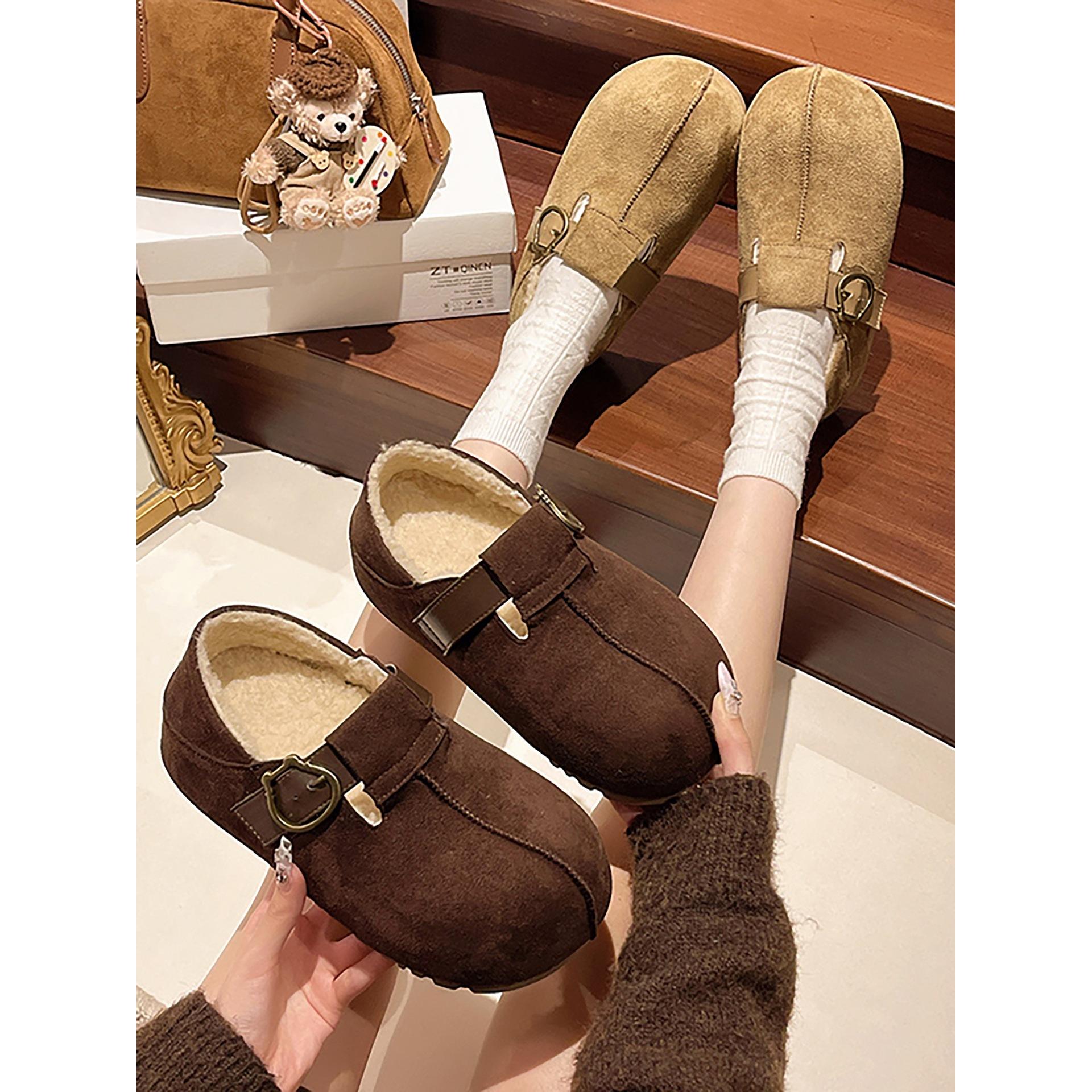 Ван Фань ретро французская платформа все включено Birkenstocks 2025 осень и зима бархатные теплые две хлопковые туфли 35