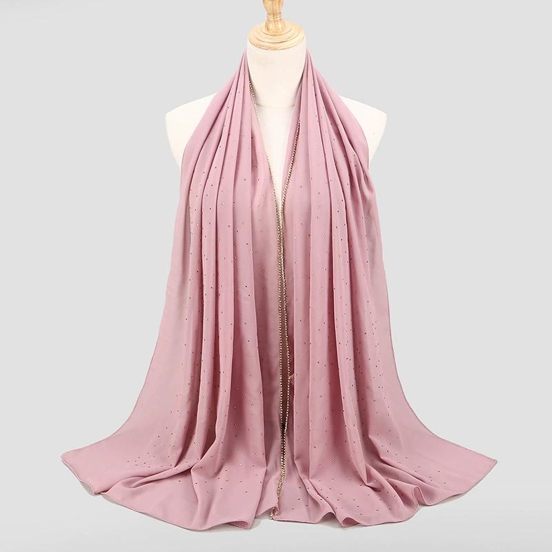 Hot Malaysian Indonesian Pearl Chiffon Stone Edge Turban Spring and Summer Long Women's Hijab Scarf 70x180cm