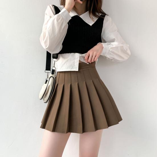 Fusta mini pentru femei în talie Fusta în formă de A Culoare uni cu pantaloni scurți Căptușeală Fusta scurtă înaltă elastică Versatilă