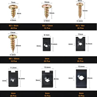 170pcs Nut Kit Dashboard U Screw Clip Car and Shape Clip Combined with Suitable Parts Internal Shape Gasket