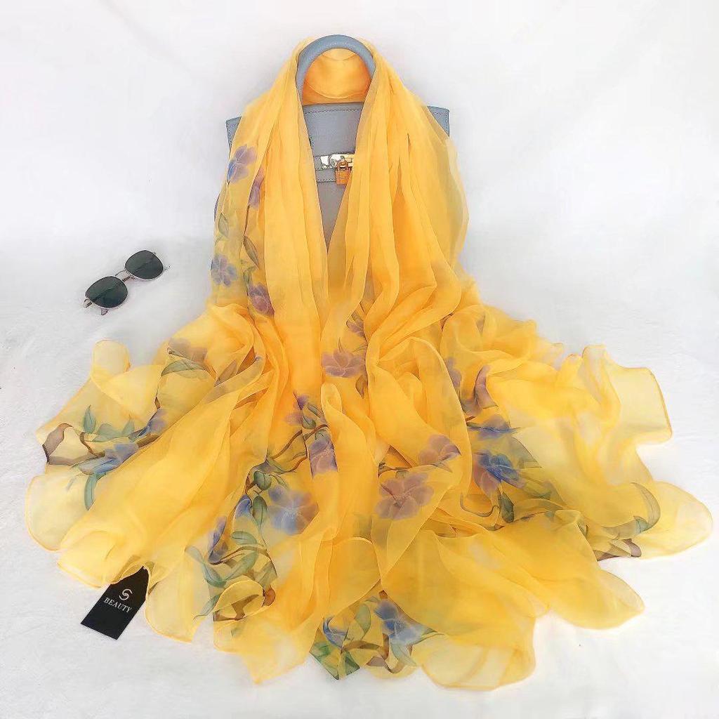 Ailishaqi Extra Large Ice Silk Floral Scarf - Lightweight Summer Sunscreen Shawl Long Beach Wrap