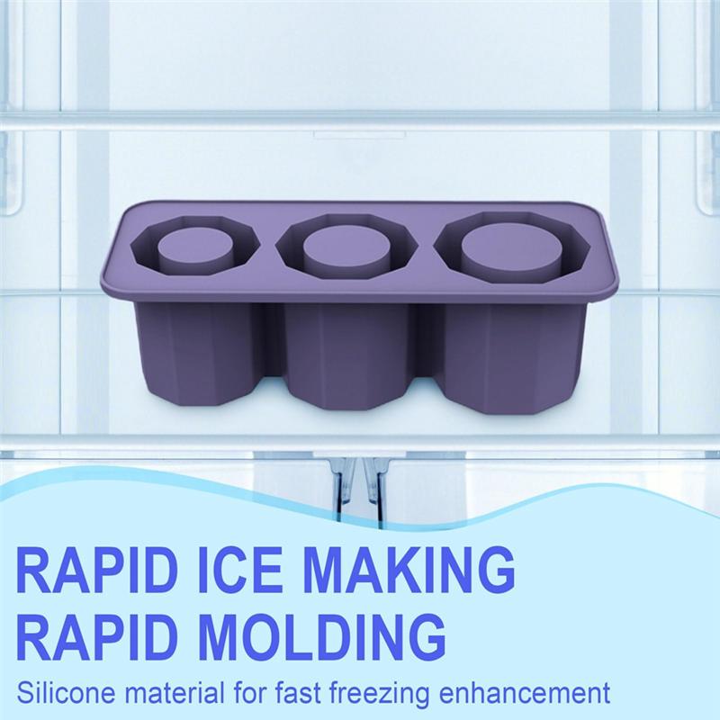 ABWR-Silicone Ice-Cube Trays For Freezer 3 Hollow Cylinder Ice Molds With Lid For 30-40 Oz Cups, Whiskey, Coffee, Cocktails
