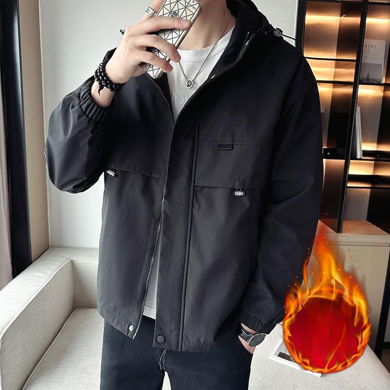 Men's Jackets for Young and Middle-aged People, Small Fragrant Style Hooded Work Jackets, Spring and Autumn Outdoor Fleece Jackets