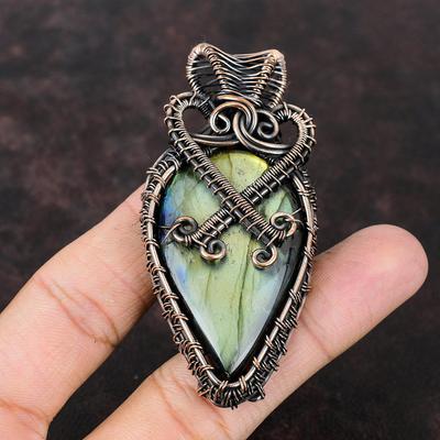 Labradorite Pendant Copper Wire Wrapped Pendant Handmade Gemstone Pendant Copper Jewelry Labradorite Pendant Gift For Mom Jewelry For Women