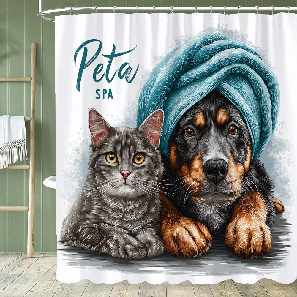 Funny And Creative Surfing Cat Shower Curtain, Bathroom Decorative Curtain, Printed Polyester Fabric Home Curtain With Hooks