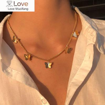 Vintage Multilayer Pendant Butterfly Necklace for Women Butterflies Moon Star Charm Choker Necklaces Boho Fashion  Jewelry Gift
