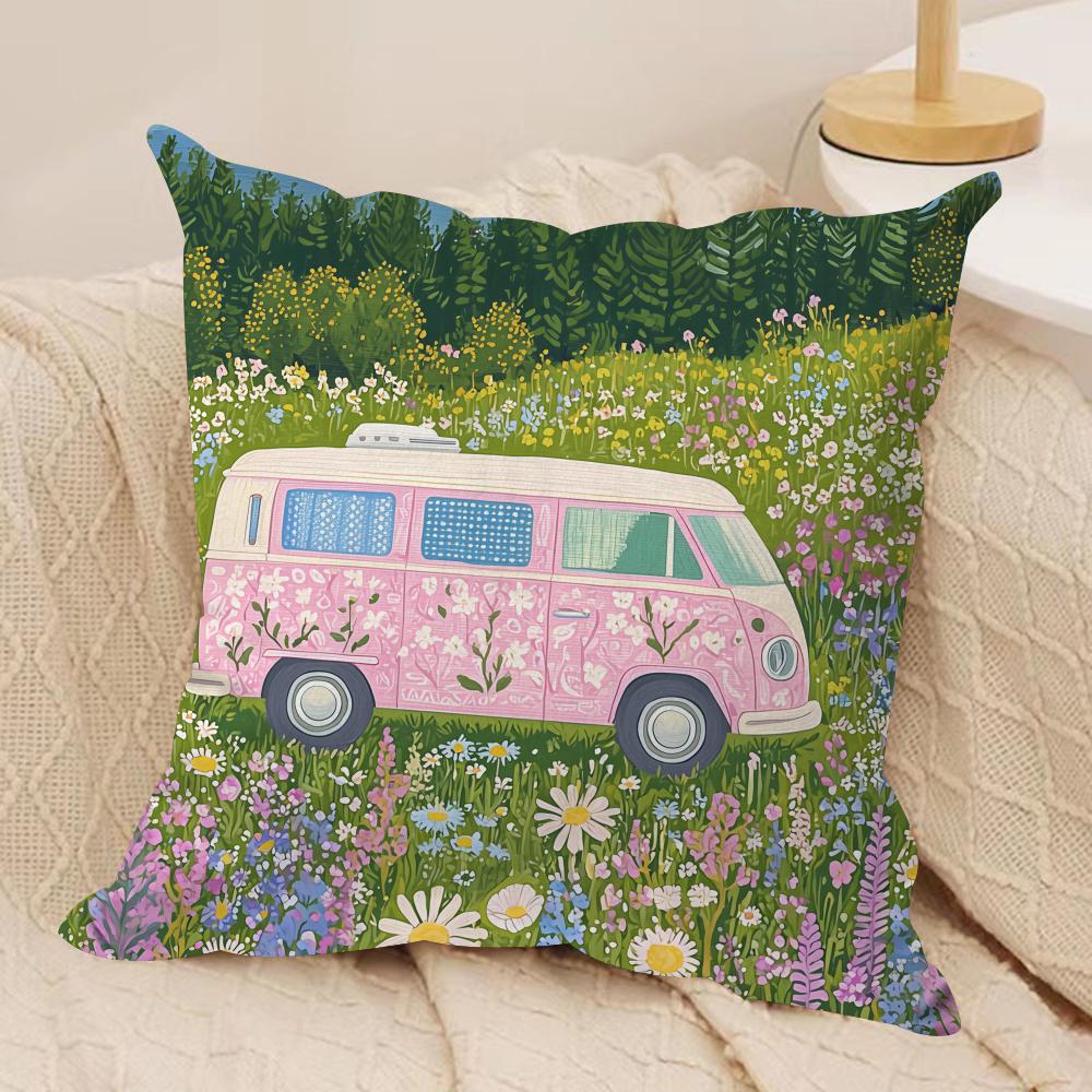 Pink Scenery Ins Girl Cushion Cover Silky Short Plush Invisible Zipper Dustproof Sofa Pillow Case For Home Decor