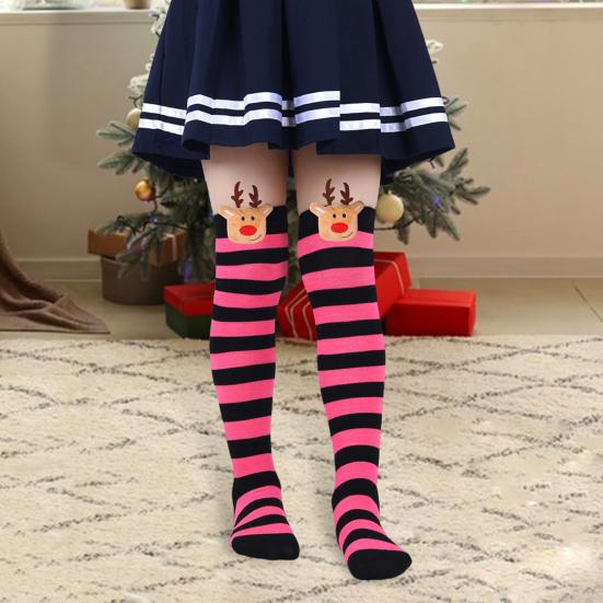Kids' Christmas Socks Reindeer Plush Striped Knee-High Stockings Over Knee Socks Festive Holiday Wear for Boys Girls