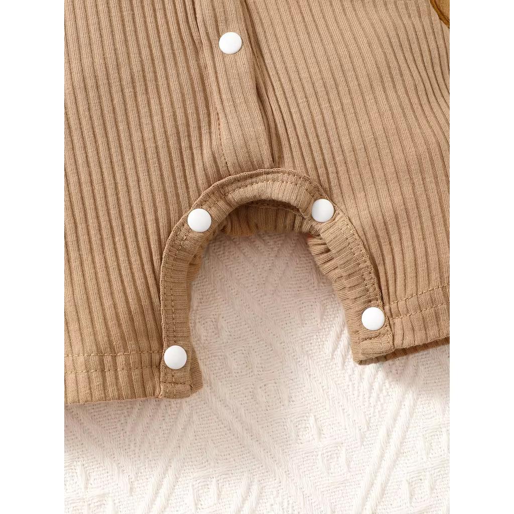 0-9 Monate Neugeborenes Baby Junge Mädchen Gerippt Braun Kurzarm Bär Print Mit Kapuze Strampler Mode Süßer Jumpsuit Foto Outfit