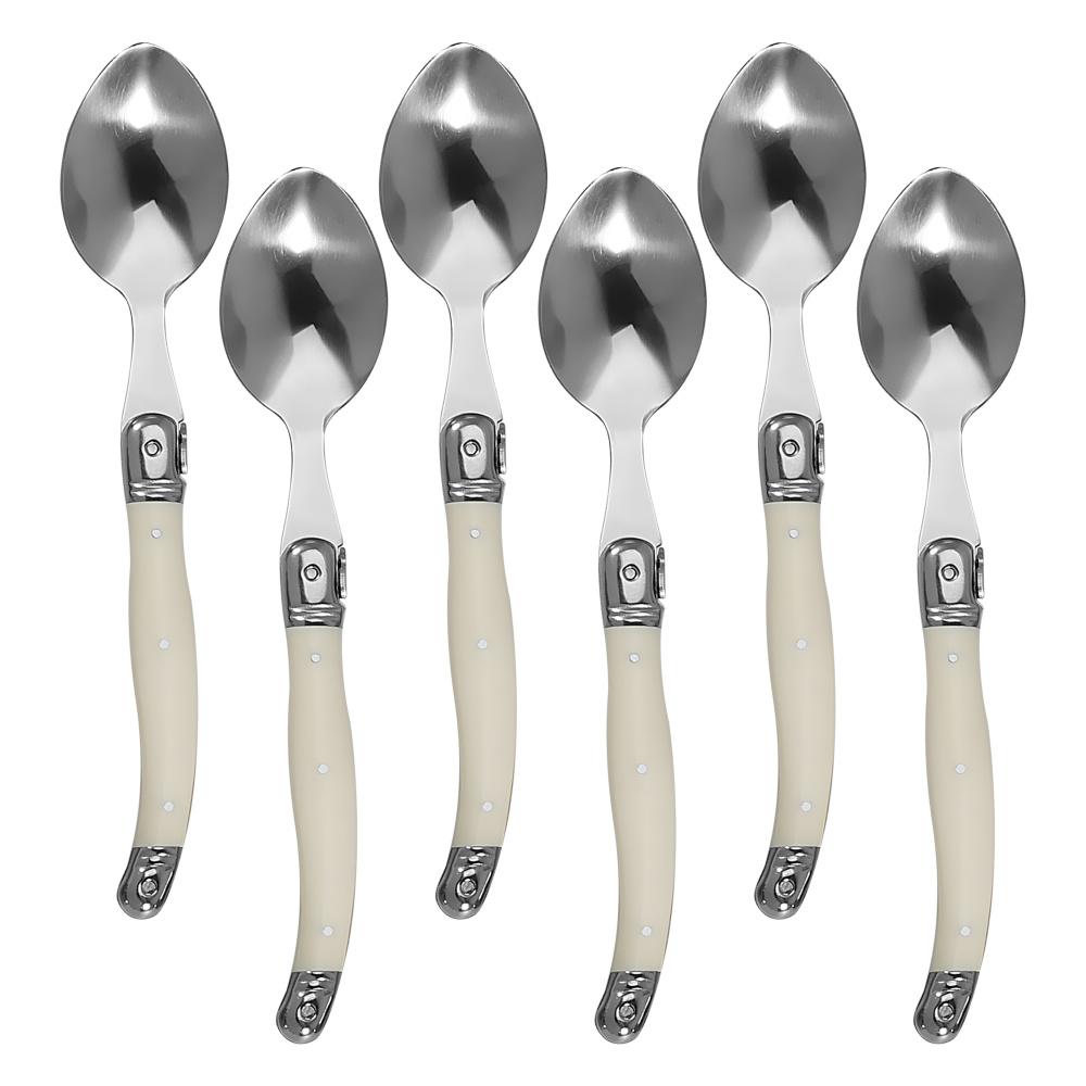 6/24pcs Laguiole Table Flatware Set Off-white Steak Knives Forks Spoons Set Pretty Stainless Steel Cutlery