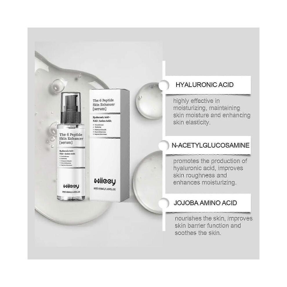 Siero Booster Pelle 6 Peptidi, Siero Riparatore con Acido Ialuronico, Riduce Linee Sottili & Rughe, Lenisce la Pelle, Essenza Viso che Potenzia il Rinnovamento della Pelle