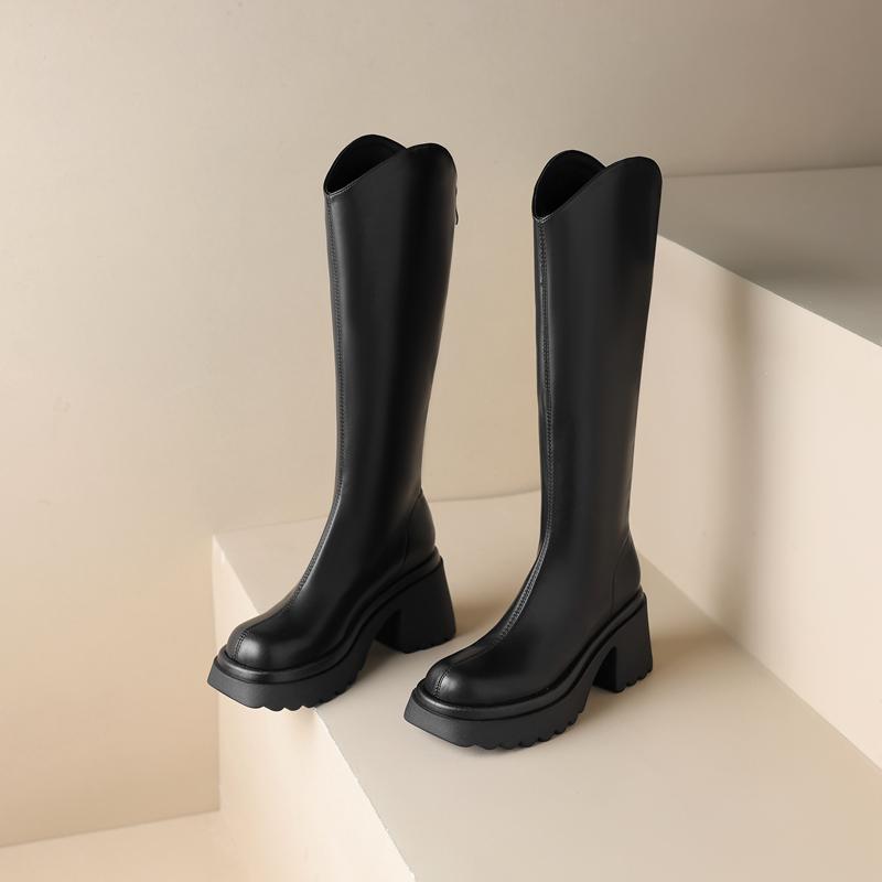 

Platform Thick High Heels Women s Knee High Boots Fashion Back Zippers Shoes Autumn Winter Punk Style Ladies Knight Long Booties 35
