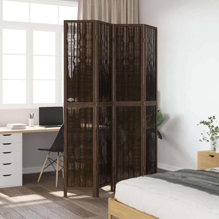 VidaXL Cloison de Séparation 4 Panneaux, Séparateur de Pièce, Écran d'Intimité, Paravent Chambre Salon, Marron Foncé 358660