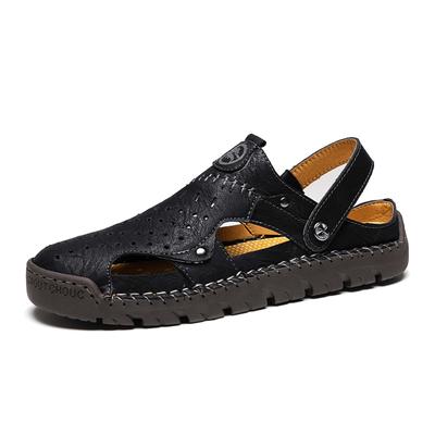 FashionBlack Men Shoes Leather Sandals Sale Waterproof Slip On Casual Cow Leather Male Soft Men's Sandals Sole Beach Slippers Big Size
