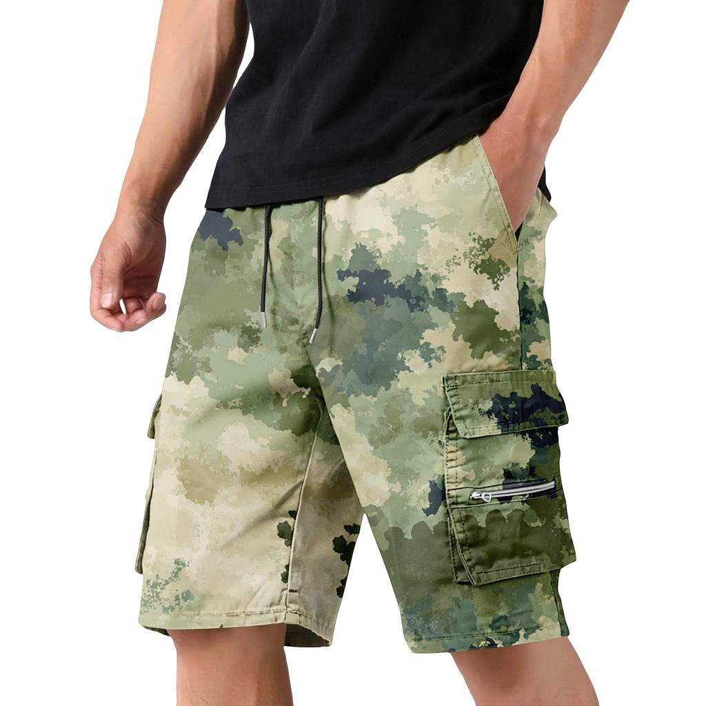 Men's Cargo Shorts with Drawstring Waist Adjustable Fit Multiple Pockets Lightweight Durable Fabric Outdoor Casual Wear
