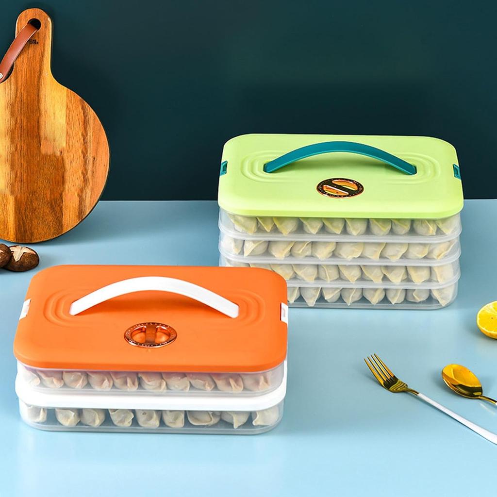 Dumplings Storage Box Multi Layer Stackable Food Storage Container with Lid and Handle Time Recoder Cookie Carrier