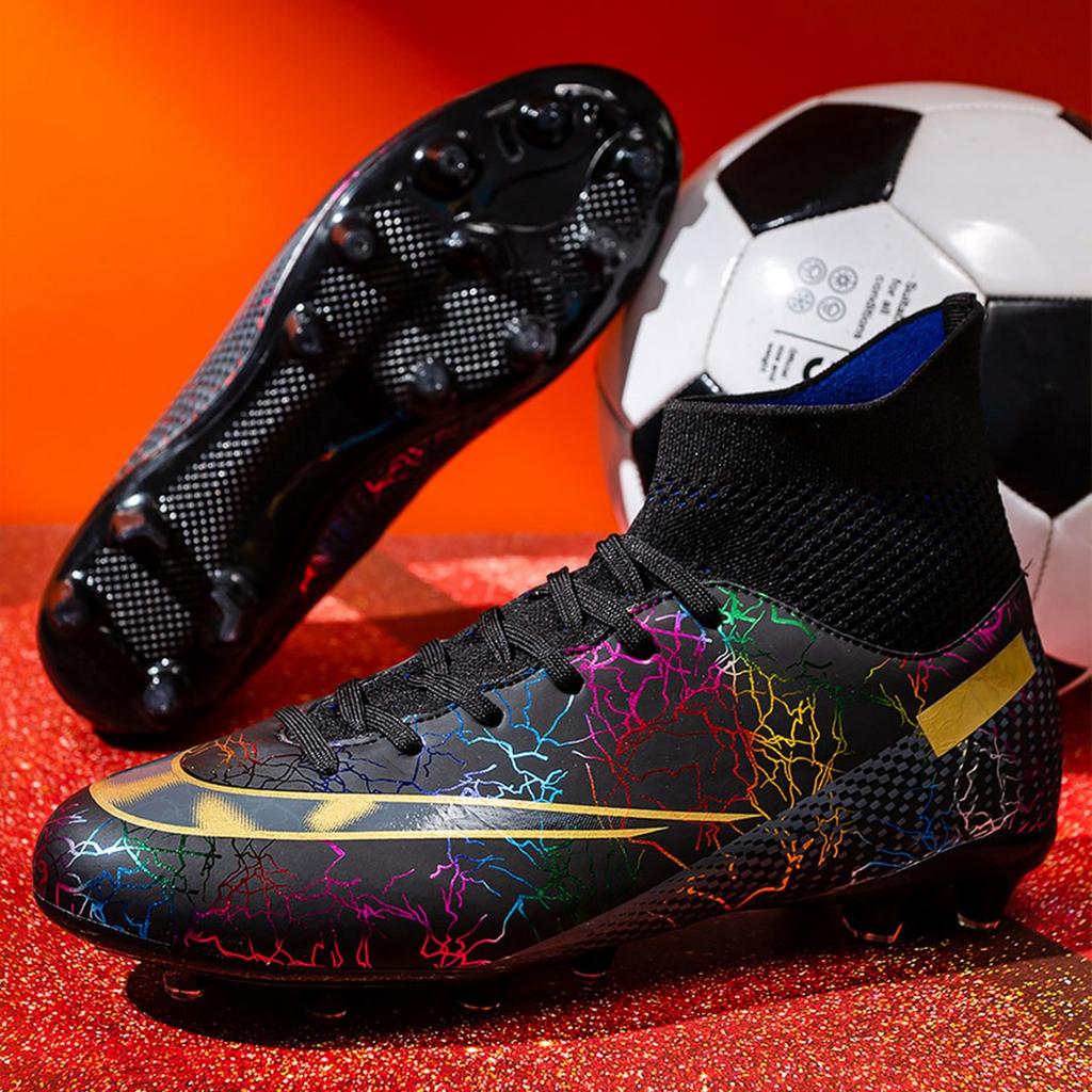 Football Shoes High-top Tf Broken Nails Artificial Turf Leather Feet Boys and Girls AG Long Nails Competition Student Training Shoes