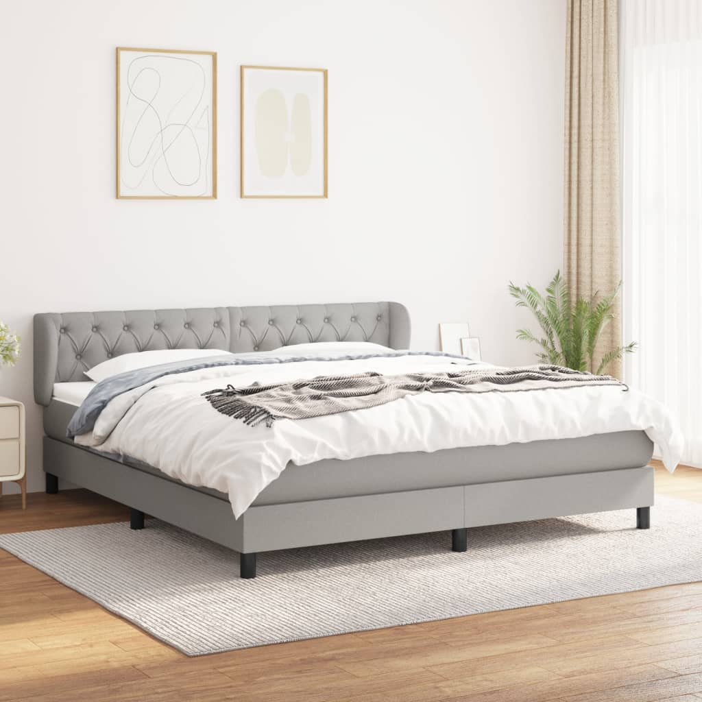 Box Spring Bed with Mattress Light Grey 160x200 cm Fabric