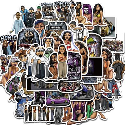 50PCS Black Homies Stickers Harajuku Aesthetic Waterproof Decal Skateboard Scrapbook Cartoon for Laptop Luggage Bike Gifts Decal