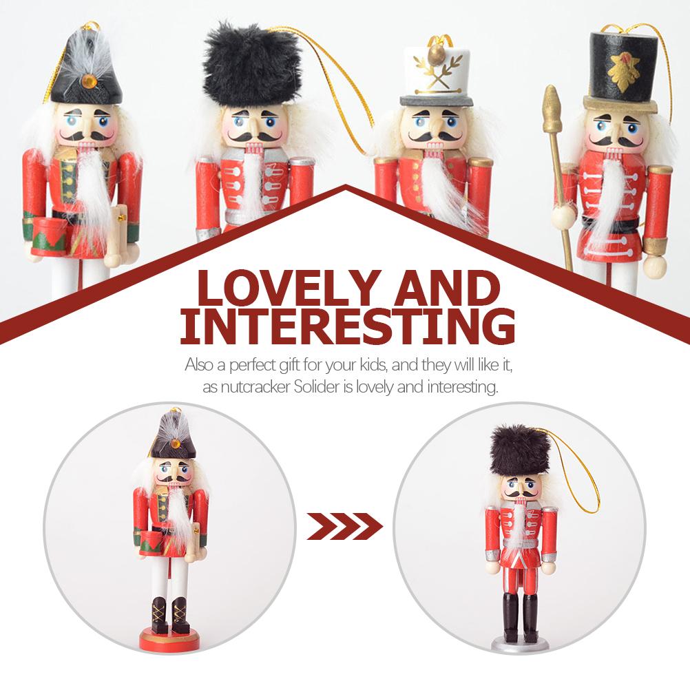 4 Pcs Nutcracker Puppets Christmas Ornaments Pendant Wood Xmas Nutcrackers Tabletop Decorations Pendants Walnut Soldier Wooden