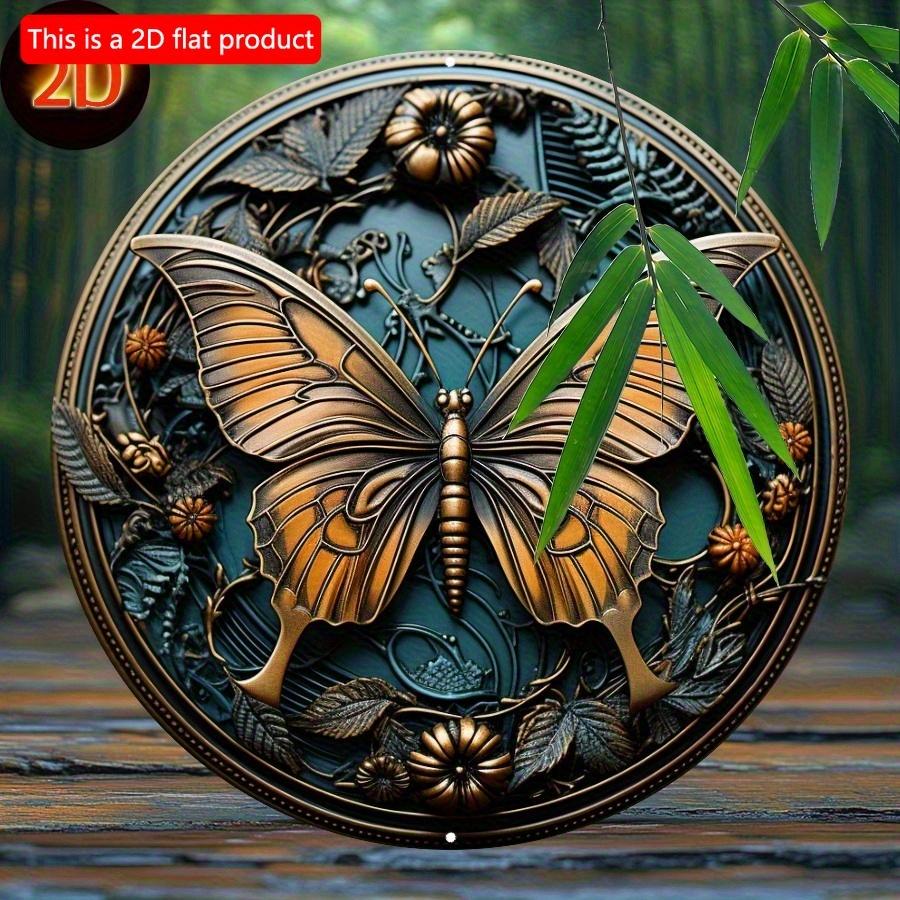 2d Flat 20*20cm, Charming Butterfly Wall Art Round Wooden Sign, Perfect for Home, Kitchen, Garden, Bedroom Decor