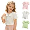 Girls' Collar Short Sleeve T-Shirt with Lace Trim Casual Top