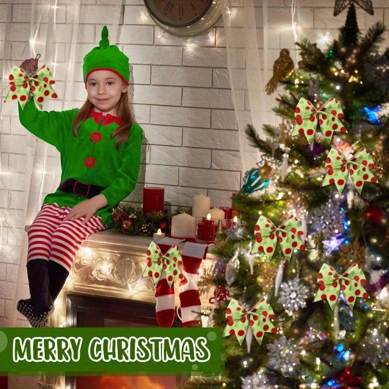 9pcs Red Green Christmas Polka Dot Bows Festive Polka Dot Bowknot Decor Xmas Tree Wreath Gift Wrapping Holiday Party Decorations