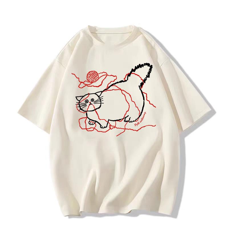 2025 Summer Women's Retro Oversized Cotton T-Shirt with Straight Shoulder