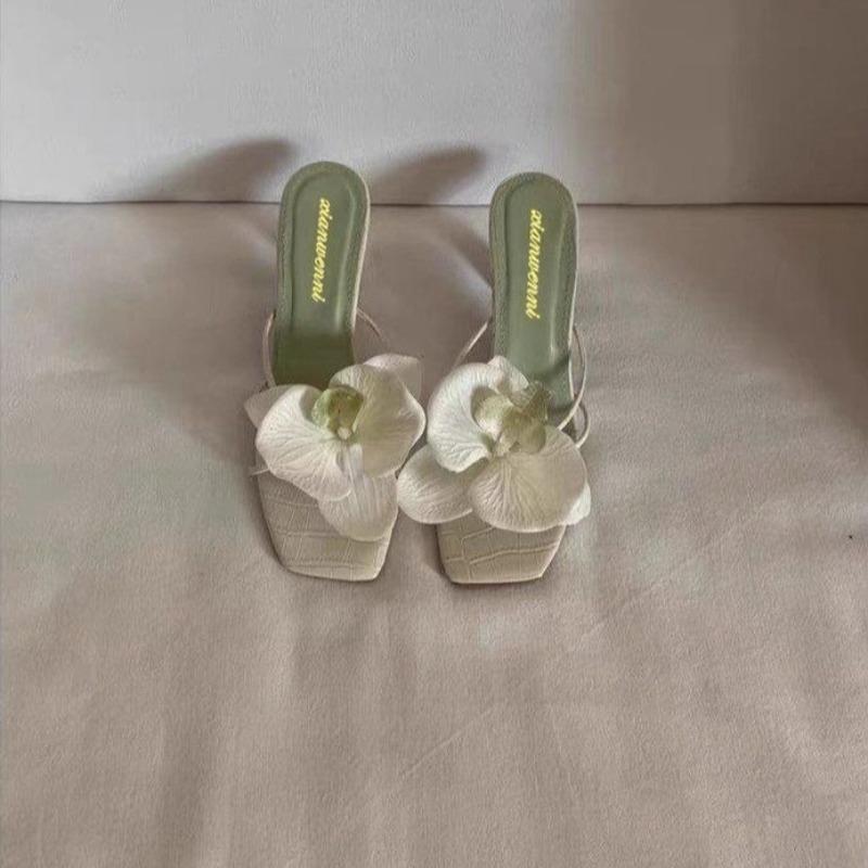 Fashion Fashion Women Heels Slippers Elegant Flower Design Women's Slippers Summer Comfortable Solid Color Beach Sandals Sandalias Mujer