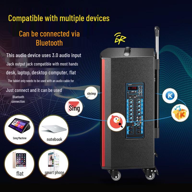 Malone Portable Heavy Bass Karaoke Trolley Speaker CN plug (adapter included) (CN version)