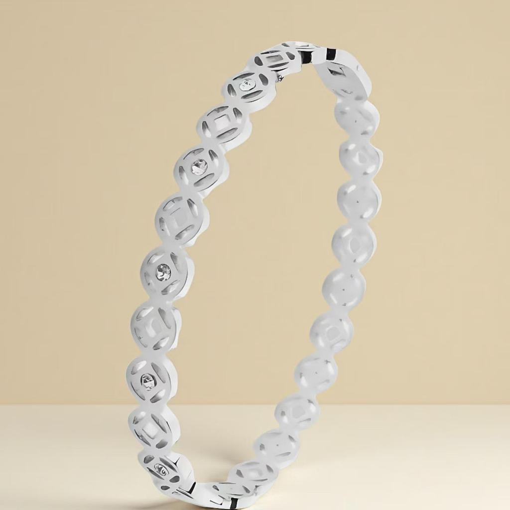 Bracelet de Luxe en Acier Inoxydable pour Femme: Titane Électroplaqué, Sertissage Diamants Complet, Style Européen-Américain