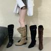 2025 New French Pointed Belt Buckle Wide Tube Thin European and American Style Thick Heel Boots Street Style Wear