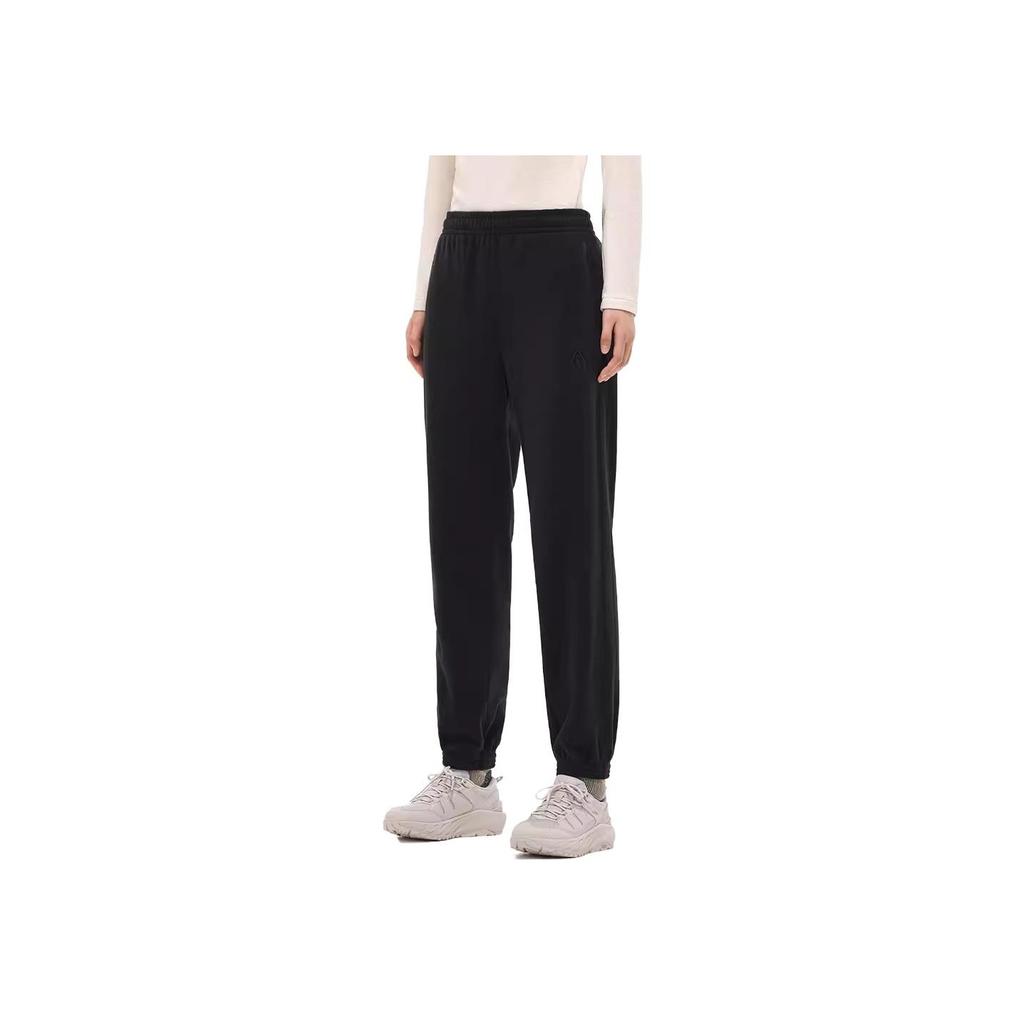 Anta Training Series Solid Color Fleece Cuff Knit Sports Pants Women Bottoms Night-Black 962347304-2