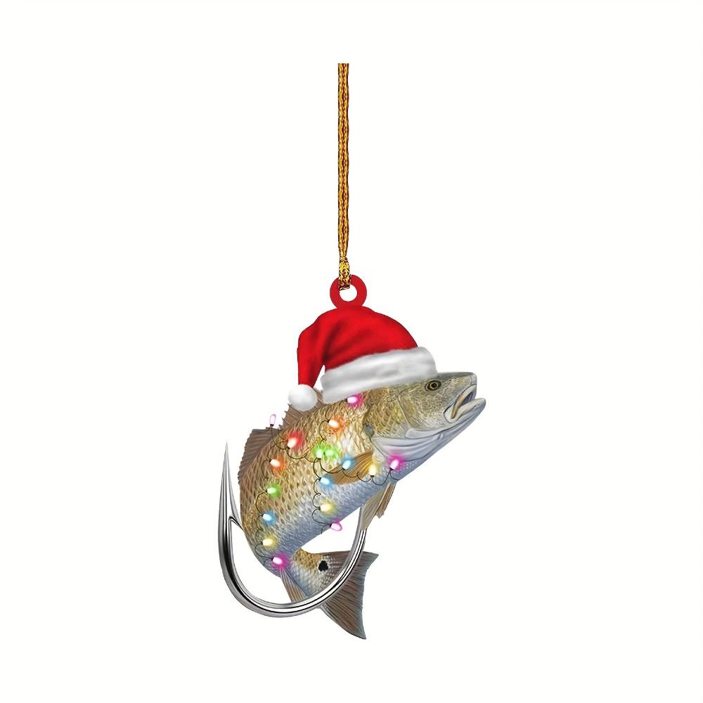 Acrylic Flat 2D Shark and Green Perch Fishing Decor - Perfect for Christmas Trees, Home Decorations and Holiday Celebrations Backpack Pendant Keychain